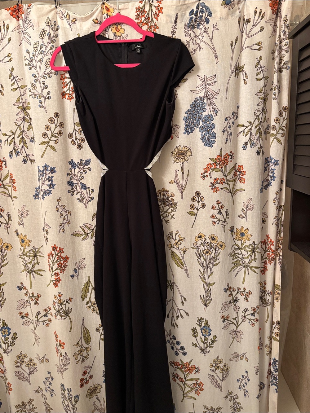 Black rhinestone Cutout Cap-Sleeve Jumpsuit
